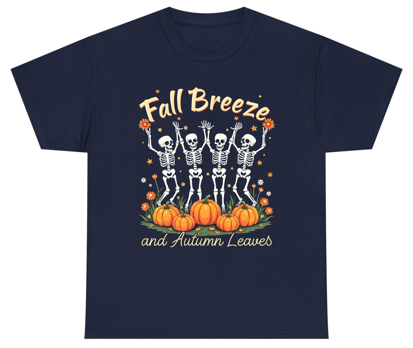 Fall Breeze and Autumn Leaves dancing skeletons Youth T-Shirt Navy product mockup