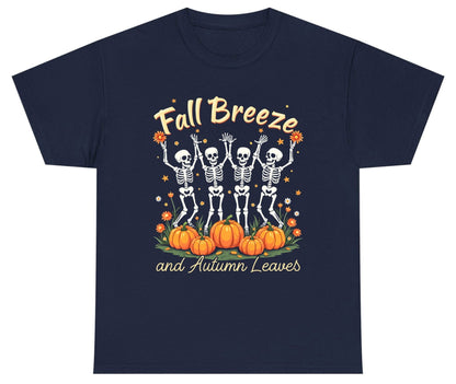 Fall Breeze and Autumn Leaves dancing skeletons Youth T-Shirt Navy product mockup