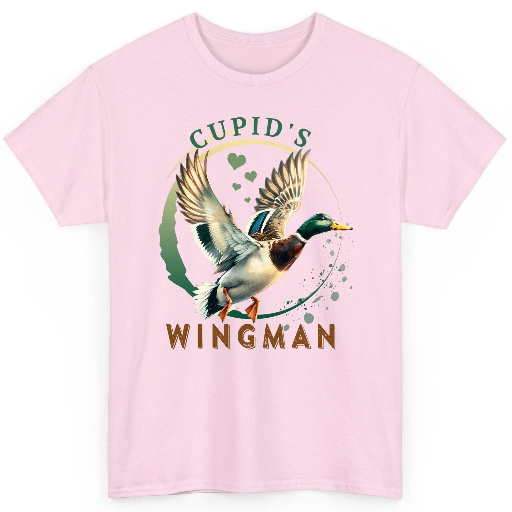 Cupid's Wingman mallard duck T-Shirt Light Pink product mockup