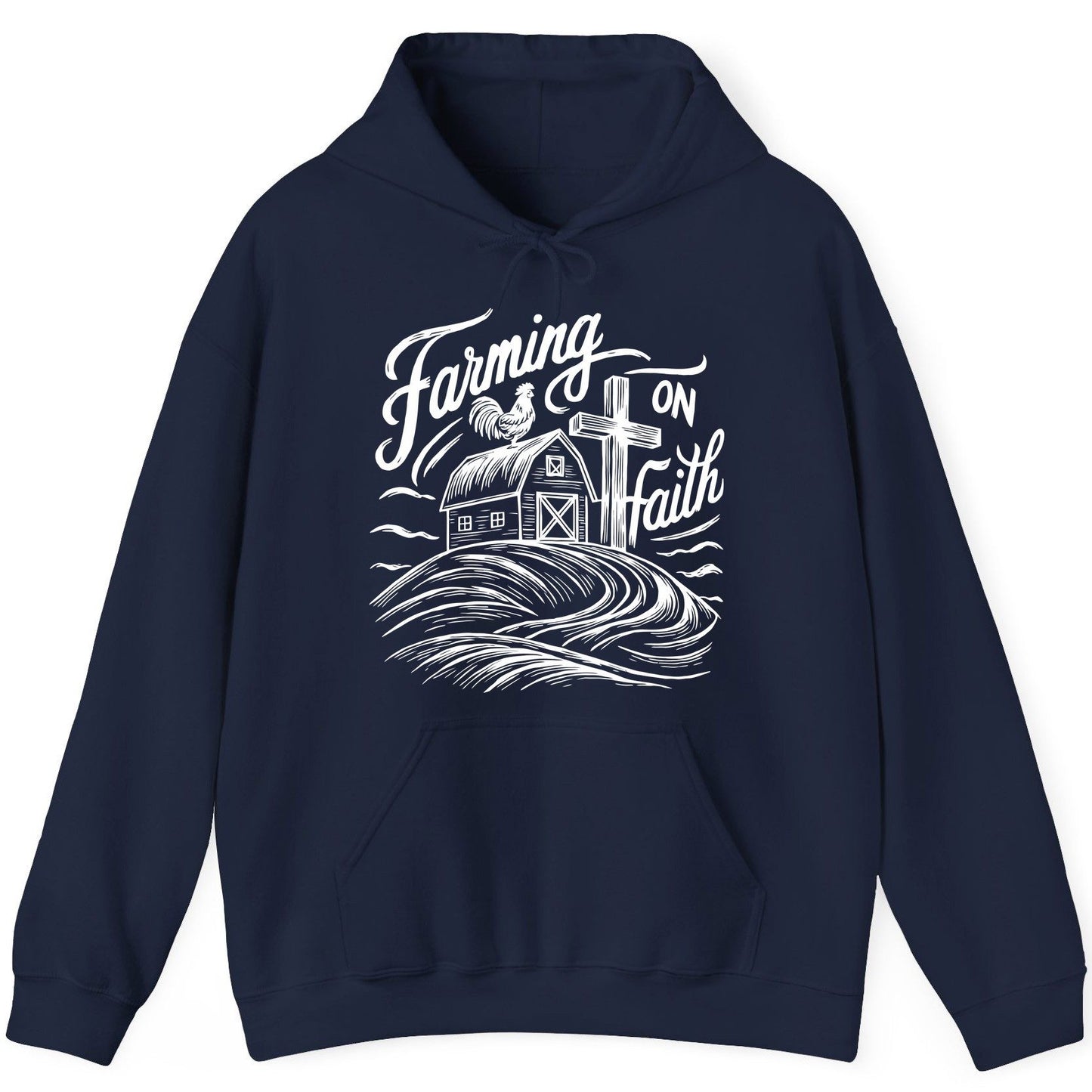 Farming on Faith christian farming Hoodie Navy product mockup