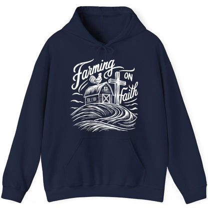 Farming on Faith christian farming Hoodie Navy product mockup