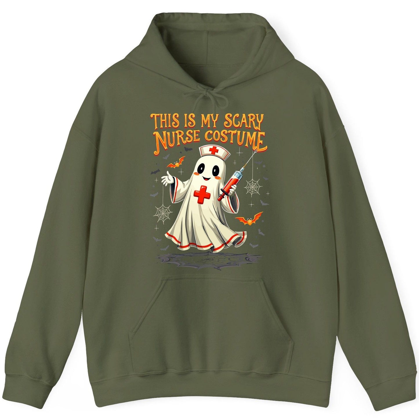 This Is My Scary Nurse Costume Halloween ghost nurse Hoodie Military Green product mockup