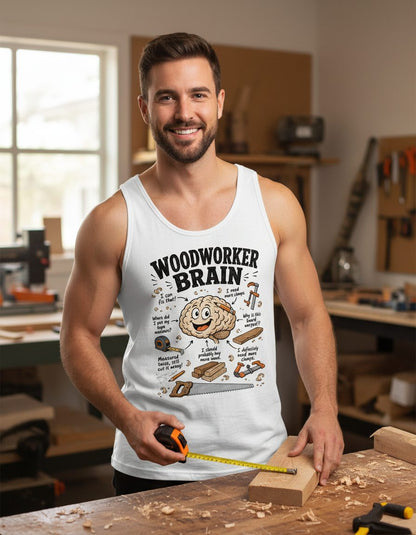 Woodworker Brain Funny Woodworking Tank Top - lifestyle model mockup - White