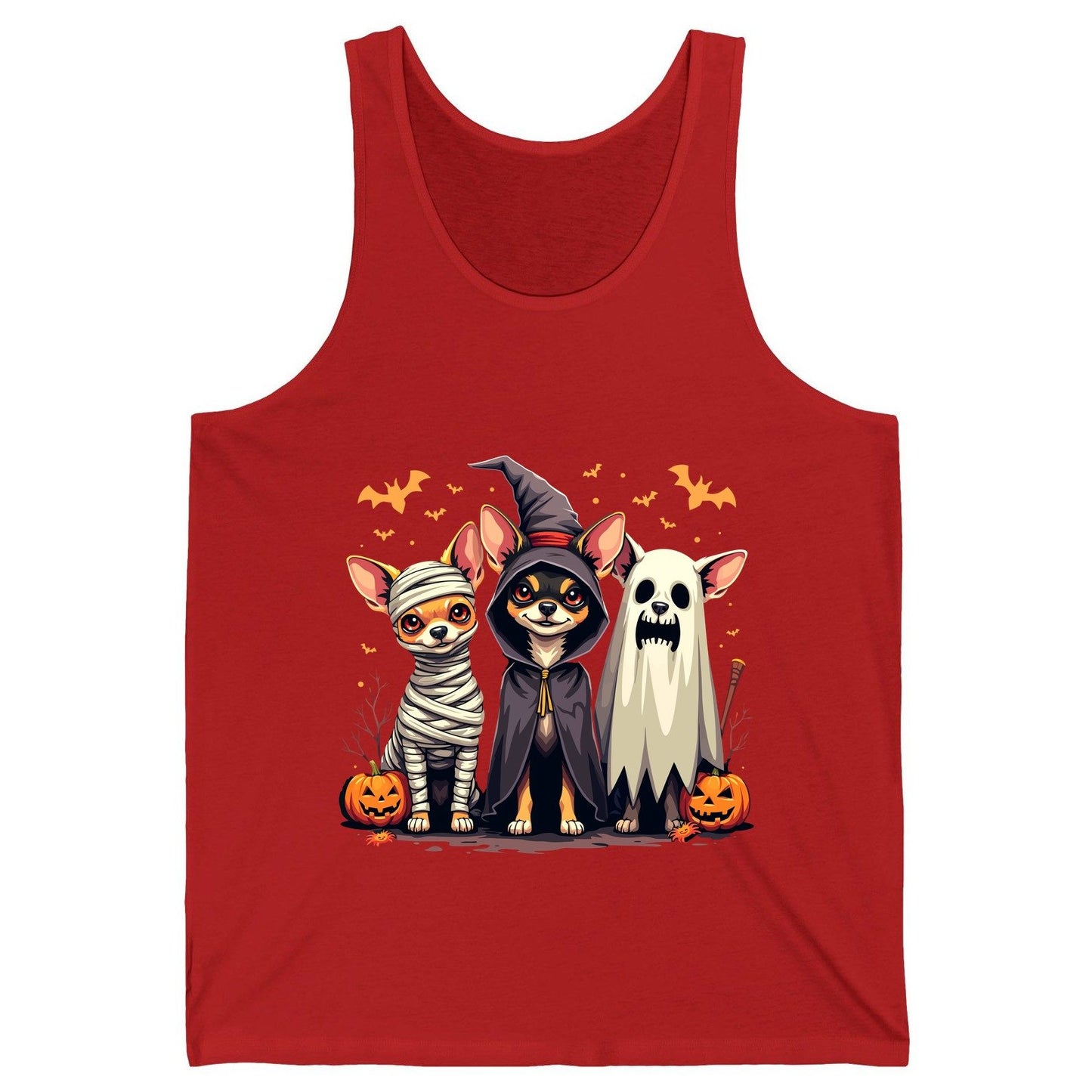 Chihuahua Halloween Costumes chihuahua dogs in Halloween costumes Tank Top Red product mockup