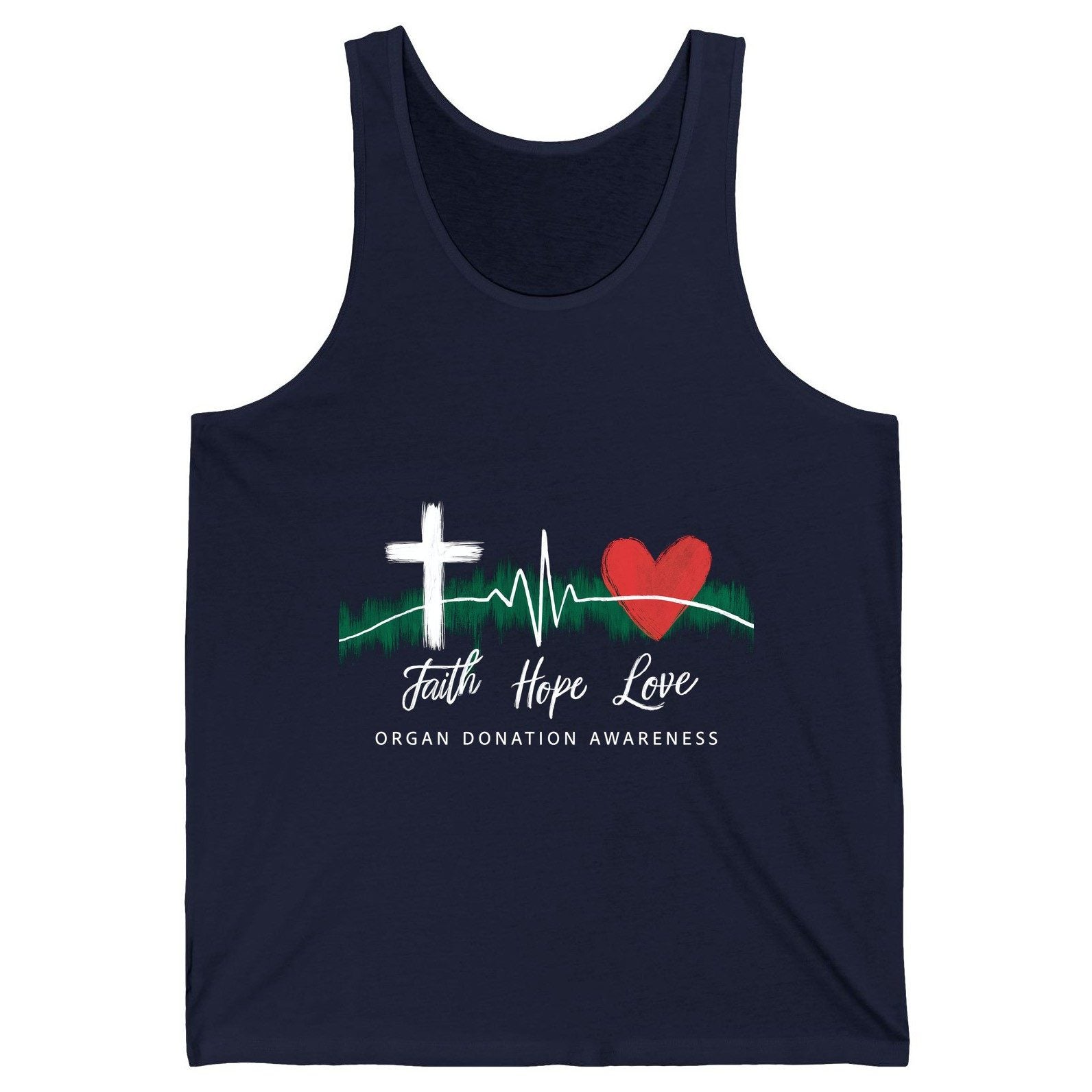 Faith Hope Love Organ Donation Awareness organ donation awareness Tank Top Navy product mockup
