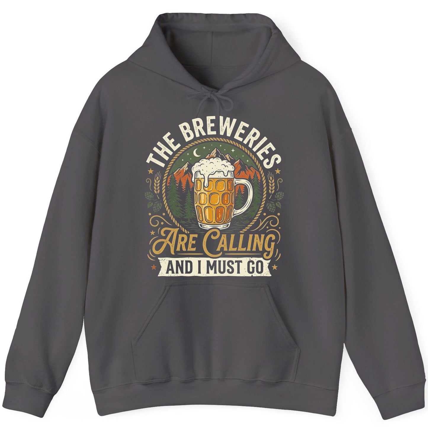 The Breweries Are Calling and I Must Go Funny Craft Beer Hoodie - product mockup - Charcoal