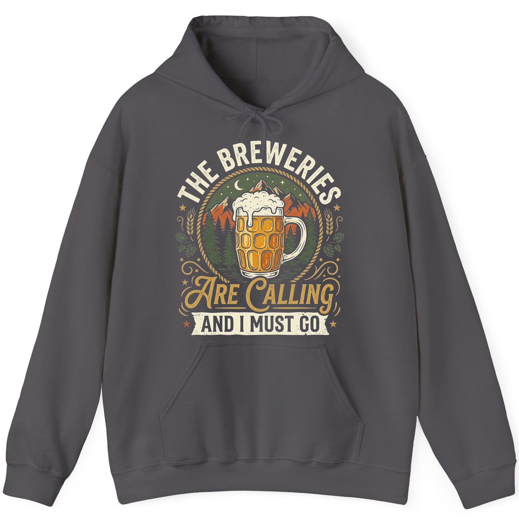 The Breweries Are Calling and I Must Go Funny Craft Beer Hoodie - product mockup - Charcoal