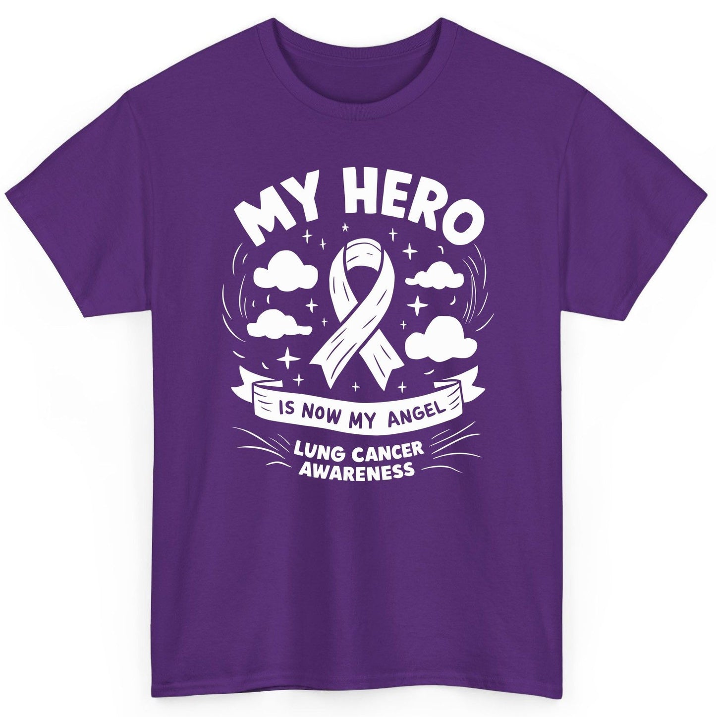 My Hero Is Now My Angel Lung Cancer Awareness lung cancer awareness T-Shirt Purple product mockup
