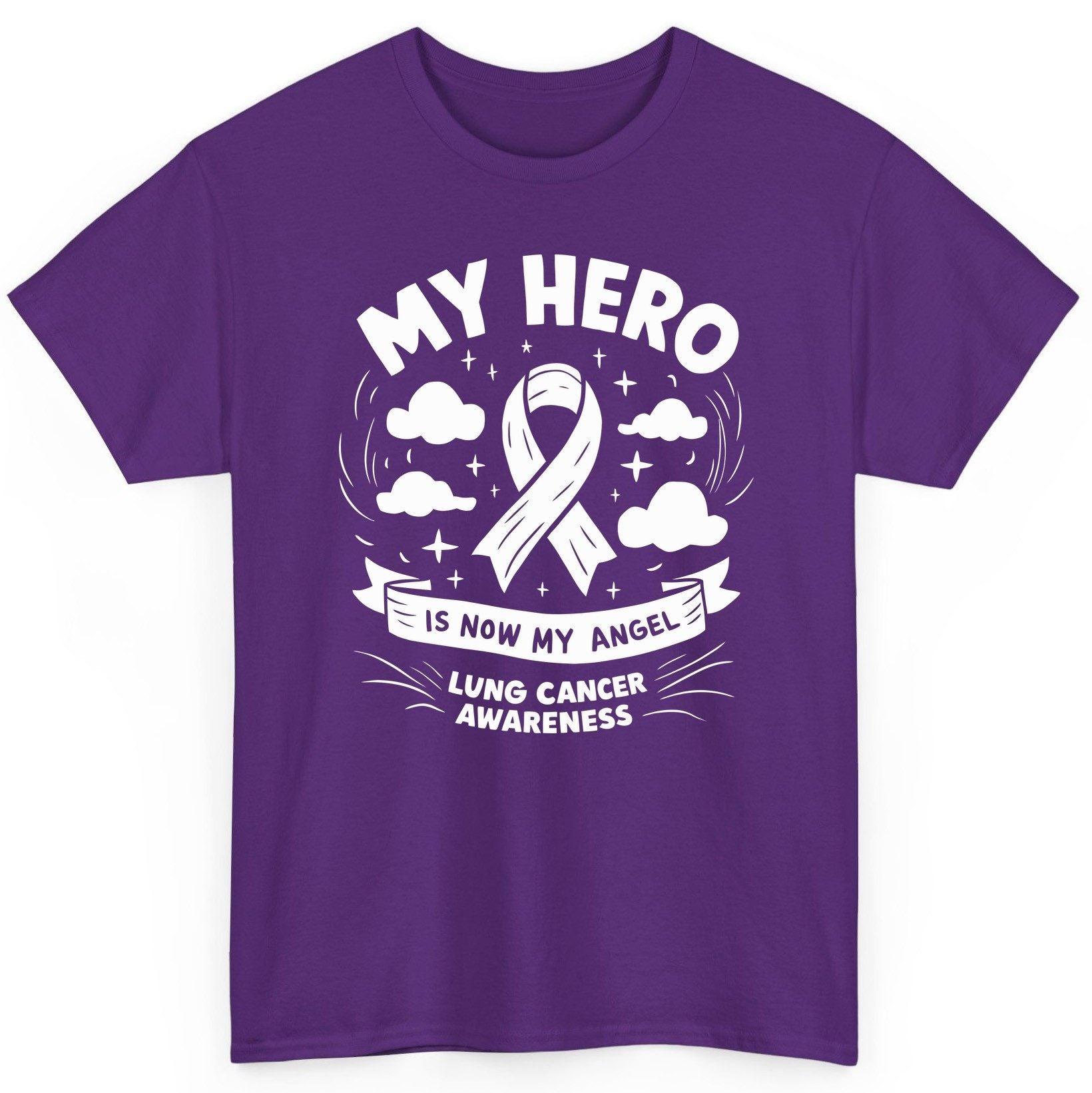 My Hero Is Now My Angel Lung Cancer Awareness lung cancer awareness T-Shirt Purple product mockup