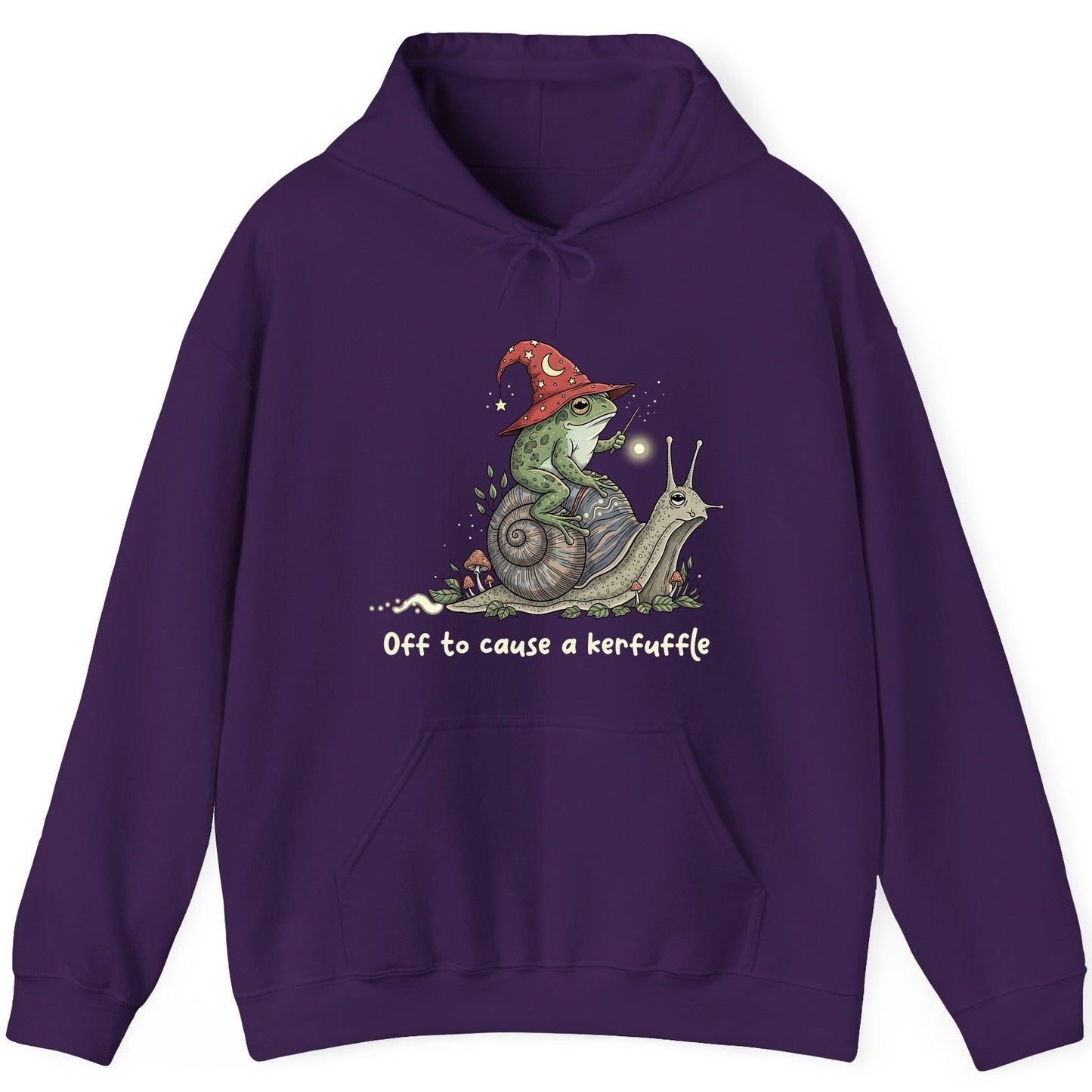 Off to Cause a Kerfuffle wizard frog Hoodie Purple product mockup