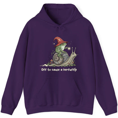 Off to Cause a Kerfuffle wizard frog Hoodie Purple product mockup