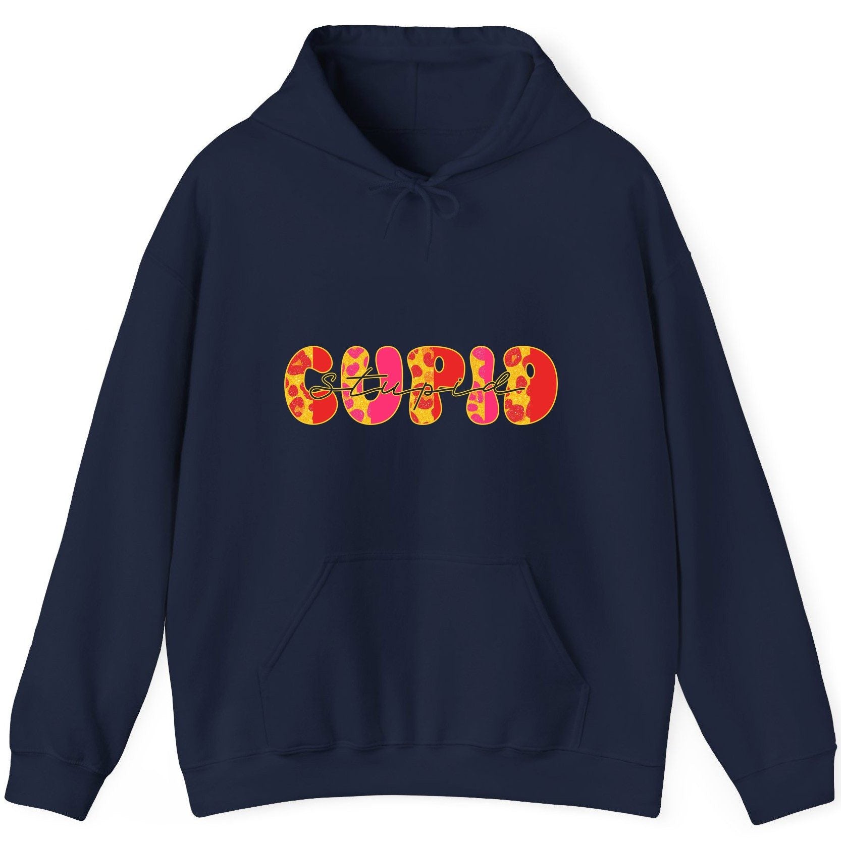 Stupid Cupid anti-Valentine's Day Hoodie Navy product mockup
