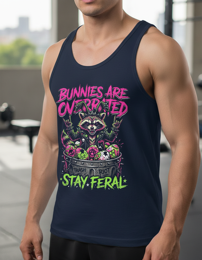 Punk Rock Raccoon Bunnies Are Overrated Tank Top - Navy