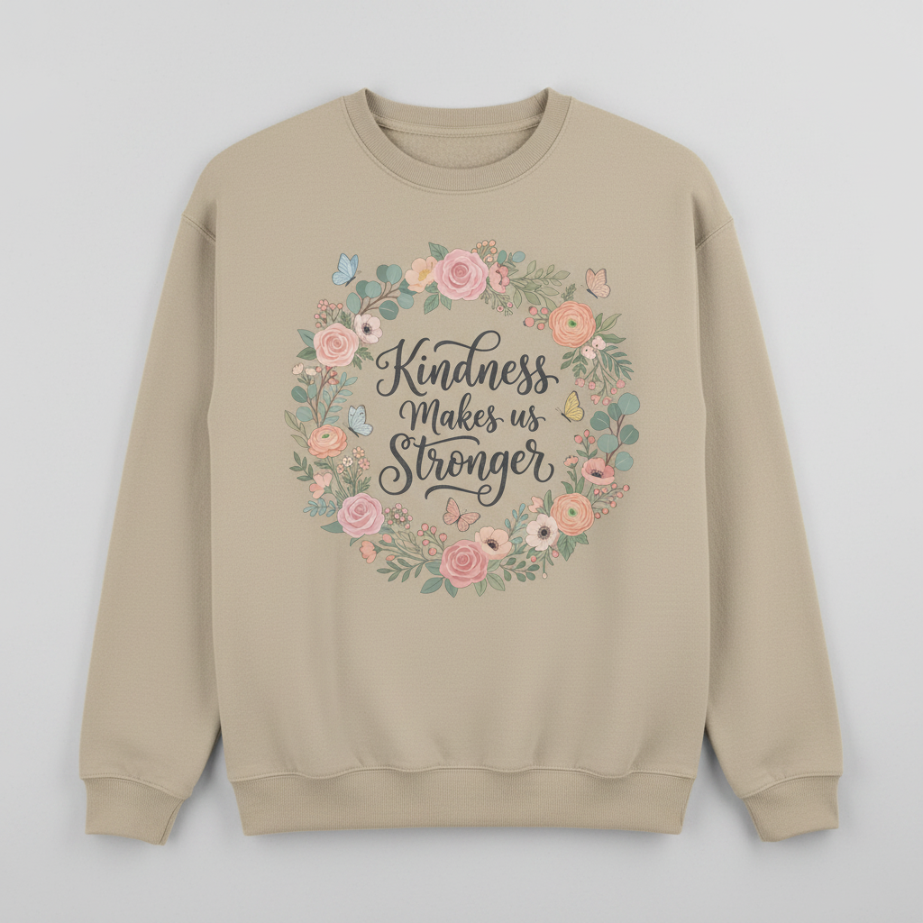 Kindness Makes Us Stronger Floral Wreath Sweatshirt - Sand