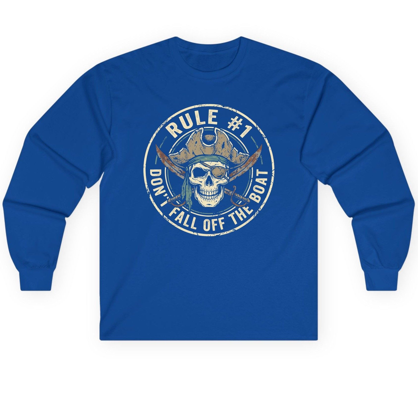 Rule 1 Don't Fall Off the Boat pirate Long Sleeve Tee Royal product mockup