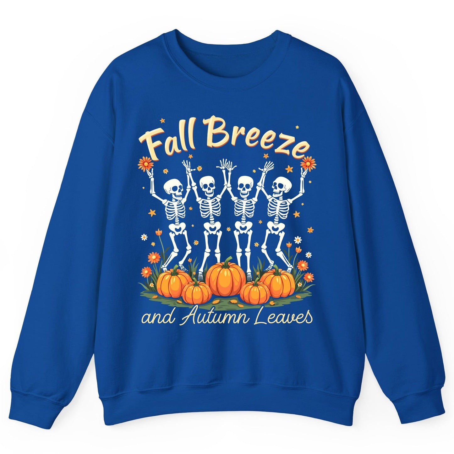 Fall Breeze and Autumn Leaves dancing skeletons Sweatshirt Royal product mockup