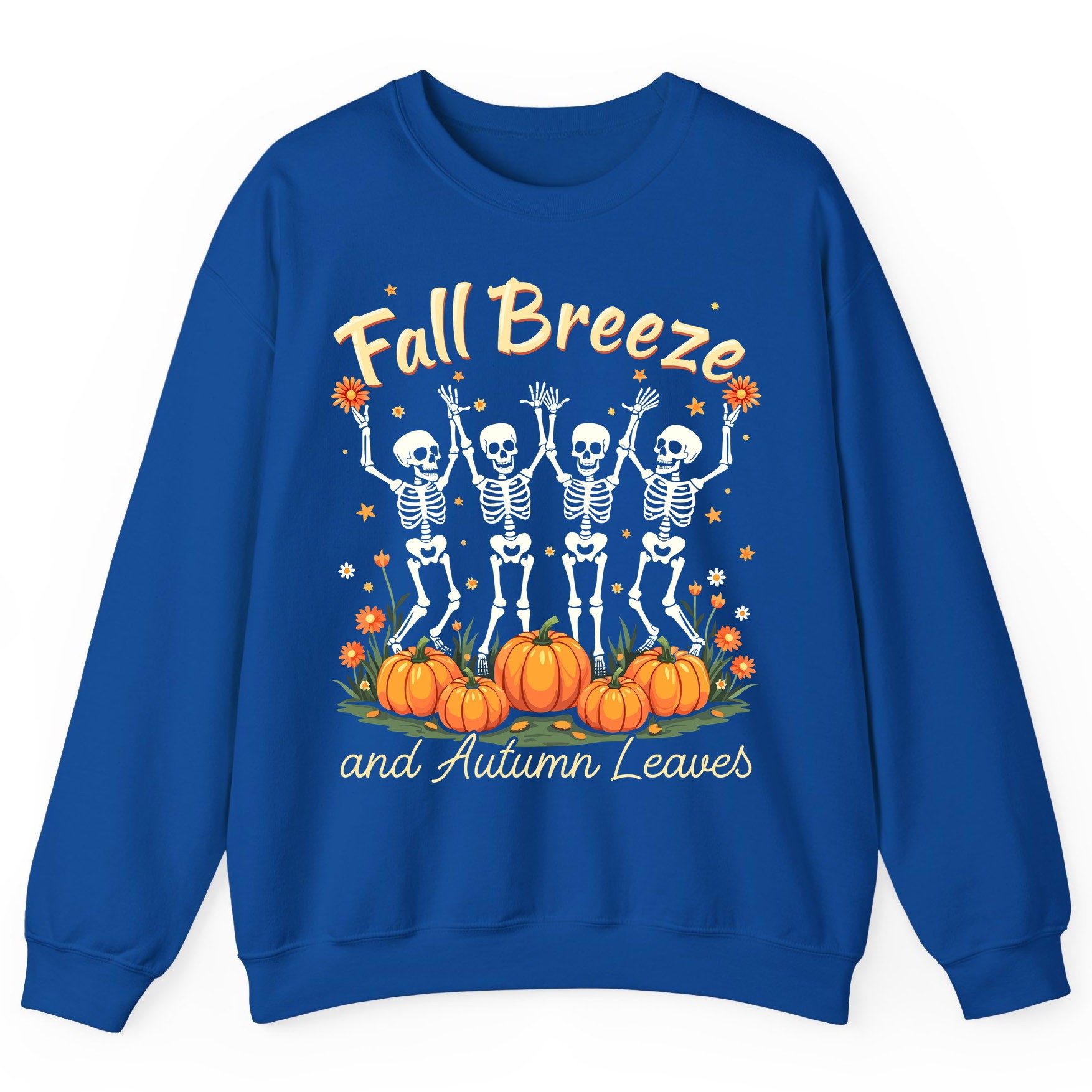 Fall Breeze and Autumn Leaves dancing skeletons Sweatshirt Royal product mockup
