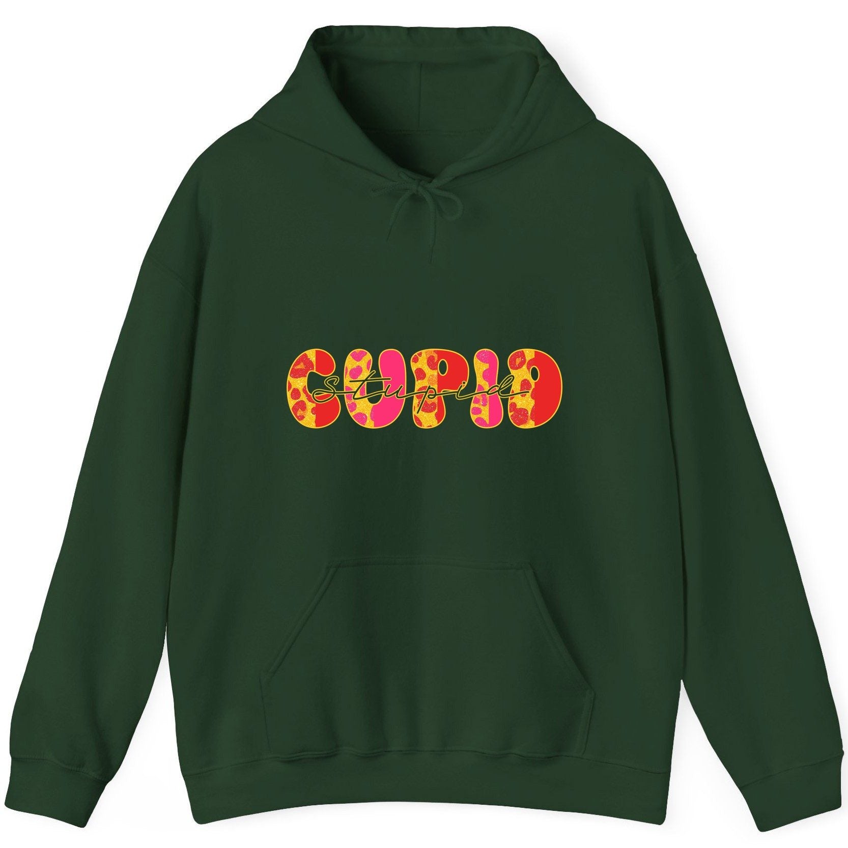 Stupid Cupid anti-Valentine's Day Hoodie Forest Green product mockup