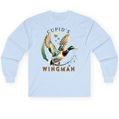 Cupid's Wingman mallard duck Long Sleeve Tee Light Blue product mockup