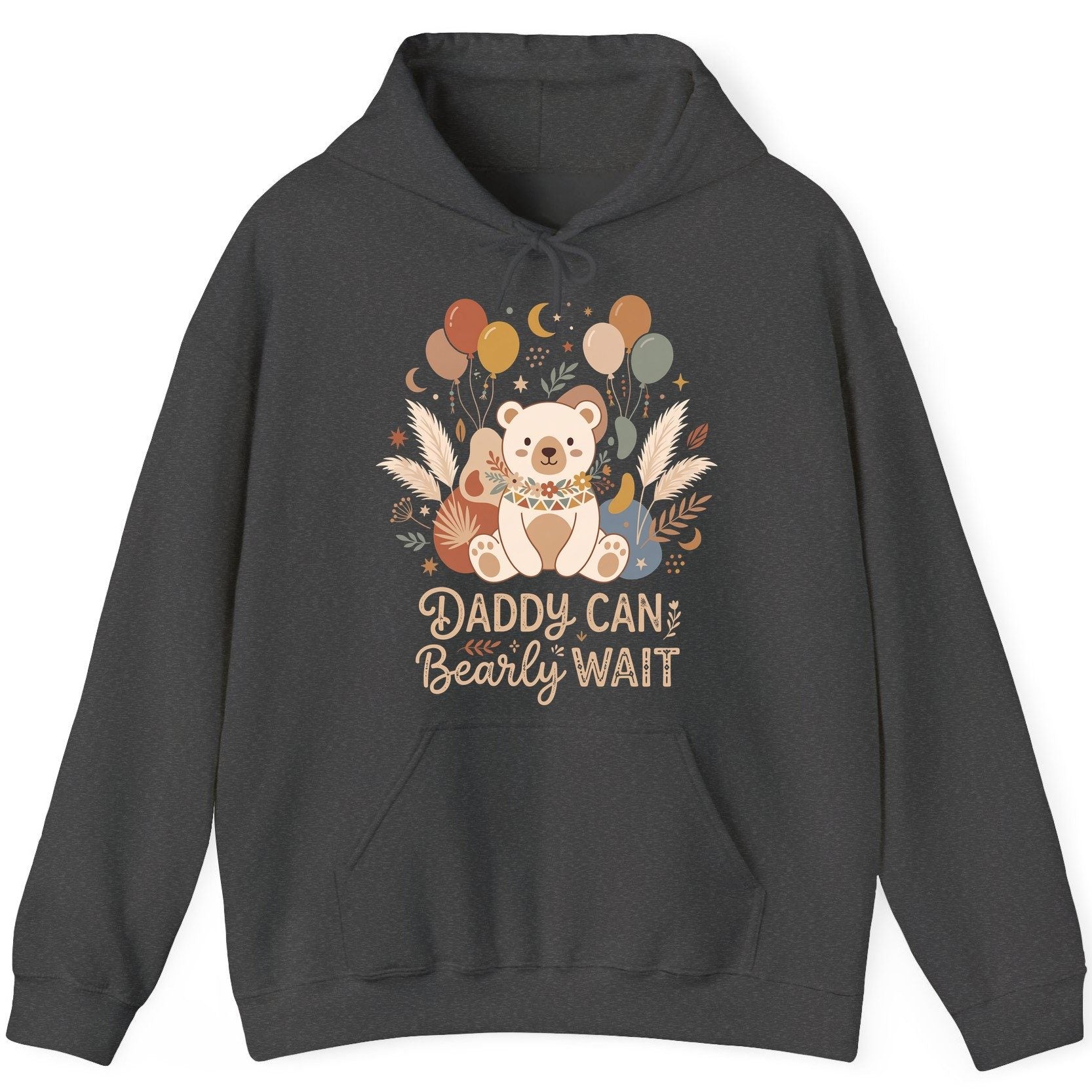 Daddy Can Bearly Wait Baby Shower Hoodie - product mockup - Dark Heather