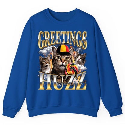 Greetings HUZZ Funny Cats Sweatshirt - product mockup - Royal