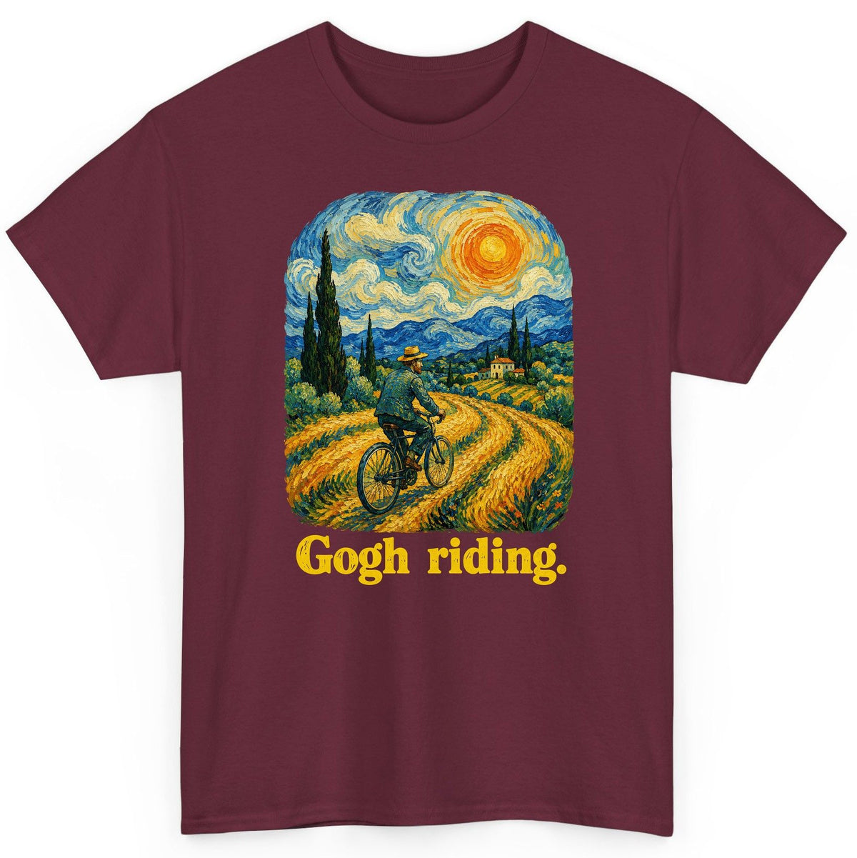 Gogh Riding van gogh parody T-Shirt Maroon product mockup