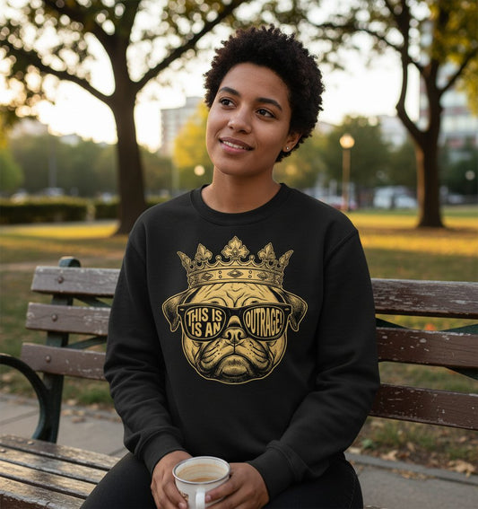 This Is An Outrage! Pug Sweatshirt Black lifestyle mockup