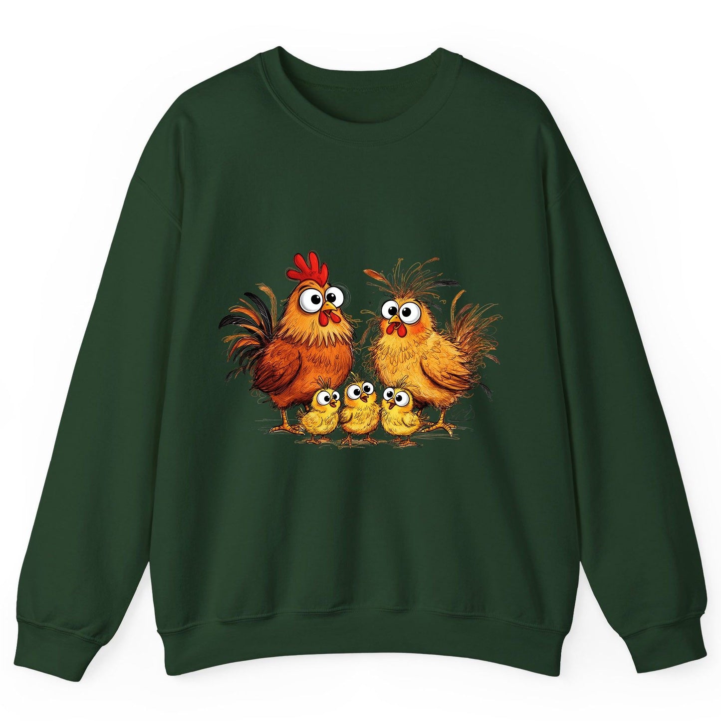 Funny Chicken Family chicken family Sweatshirt Forest Green product mockup