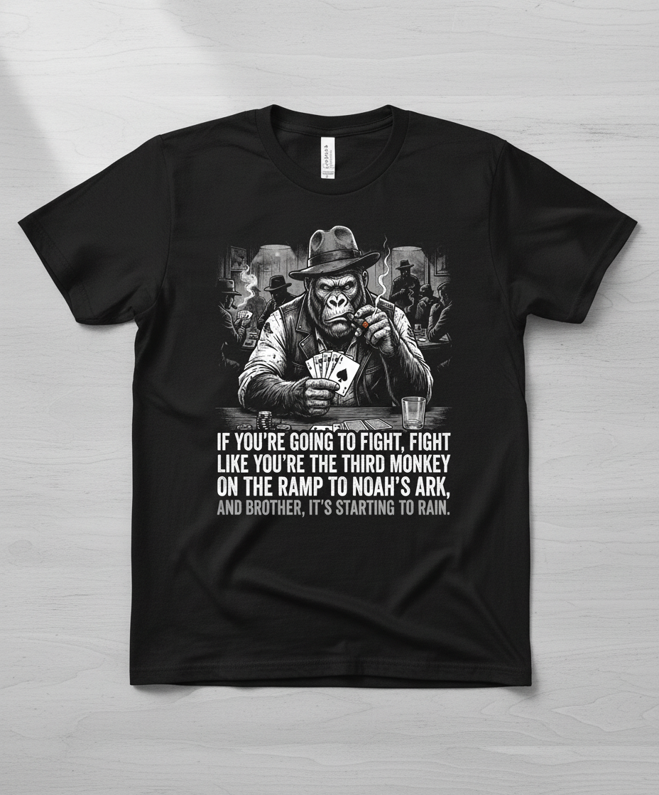 Third Monkey on Noah's Ark Gorilla Poker Player T-Shirt - Black