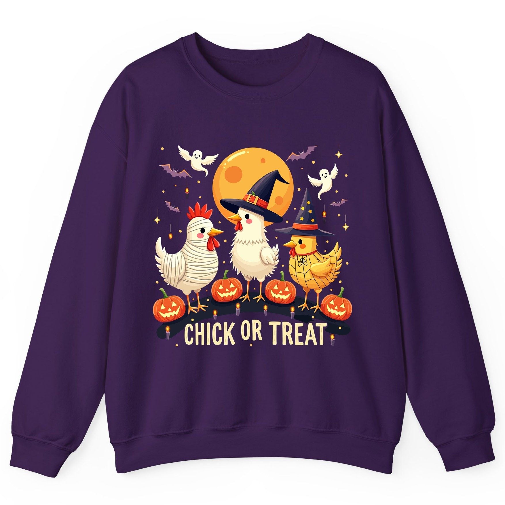 Chick or Treat Halloween chickens Sweatshirt Purple product mockup