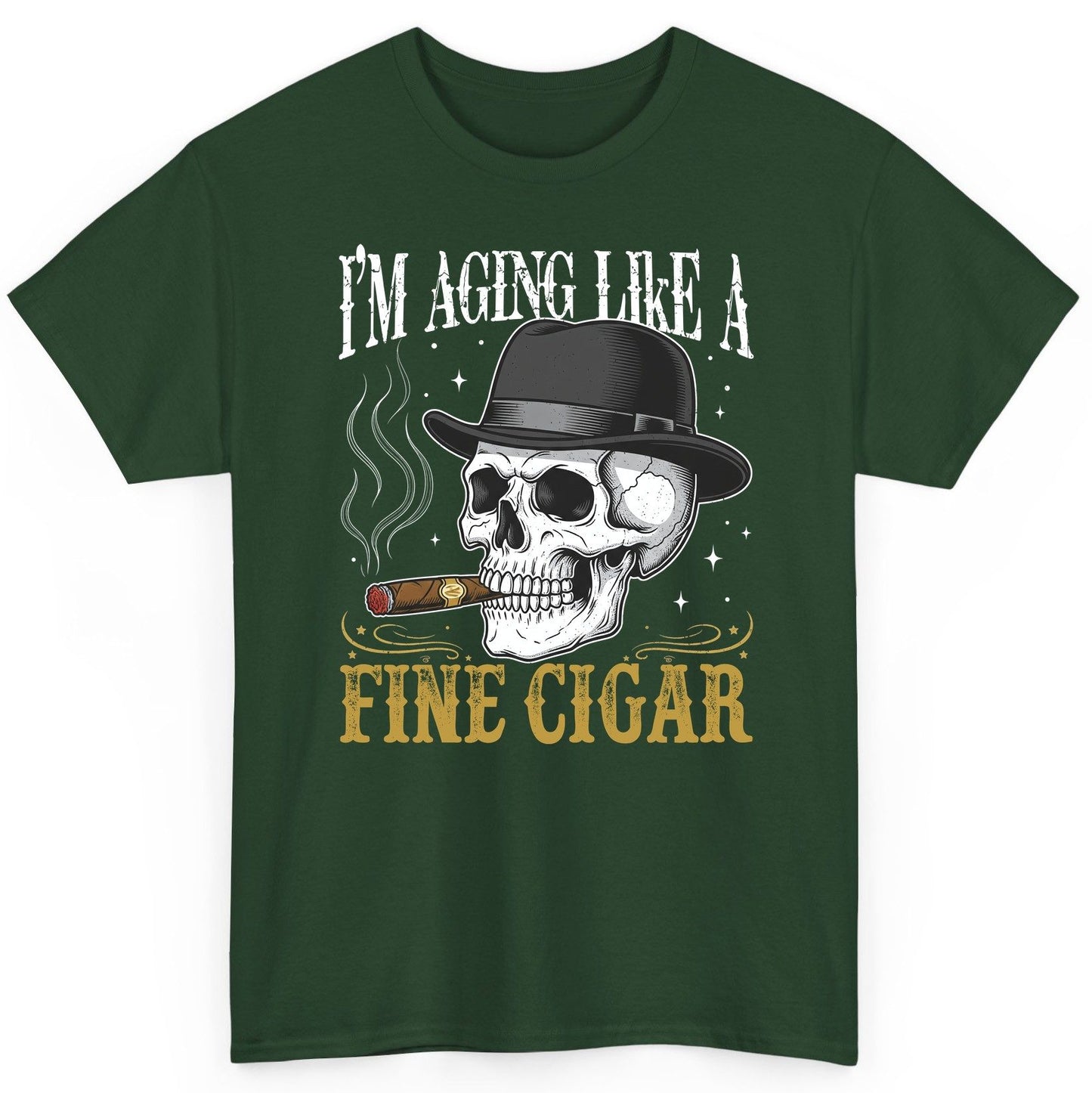 I'm Aging Like a Fine Cigar smoking skull T-Shirt Forest Green product mockup