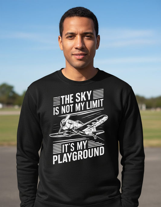 The Sky Is Not My Limit It's My Playground vintage airplane Sweatshirt Black lifestyle mockup