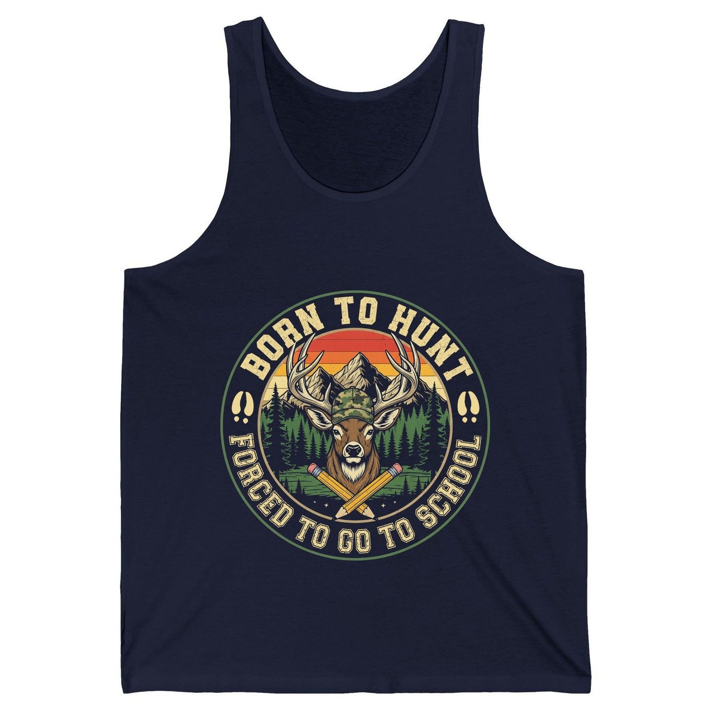 Born to Hunt Forced to Go to School hunting Tank Top Navy product mockup
