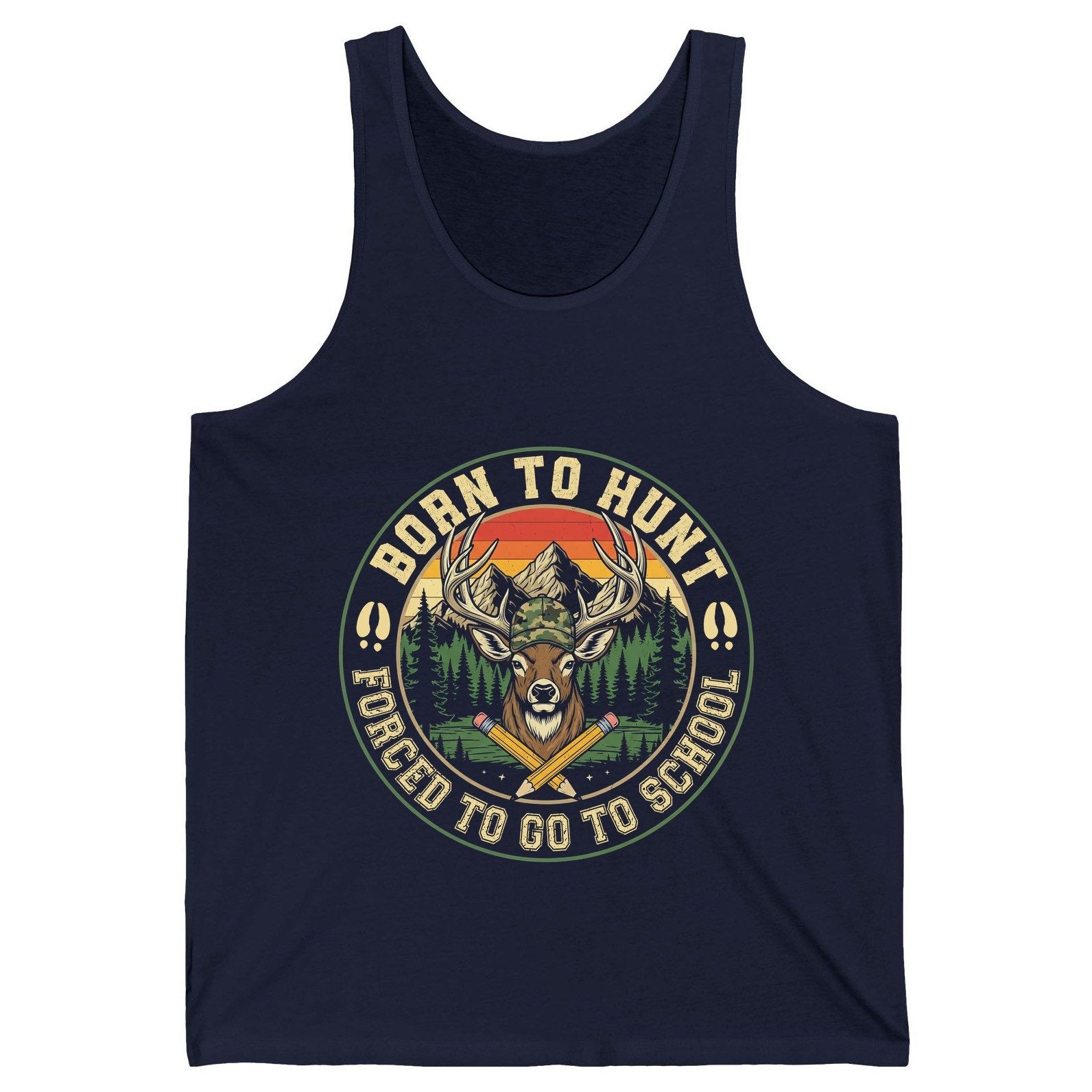 Born to Hunt Forced to Go to School hunting Tank Top Navy product mockup