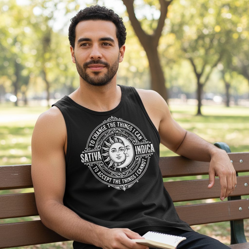 Sativa to Change the Things I Can Indica to Accept the Things Tank Top - lifestyle model mockup - Black