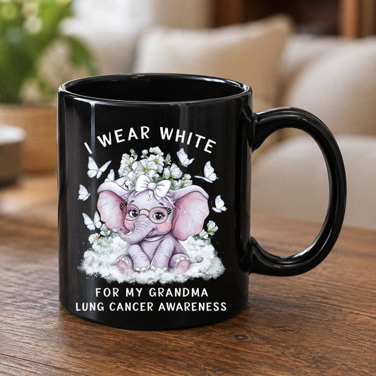 I Wear White for My Grandma Lung Cancer Awareness lung cancer awareness Black Mug Black product mockup