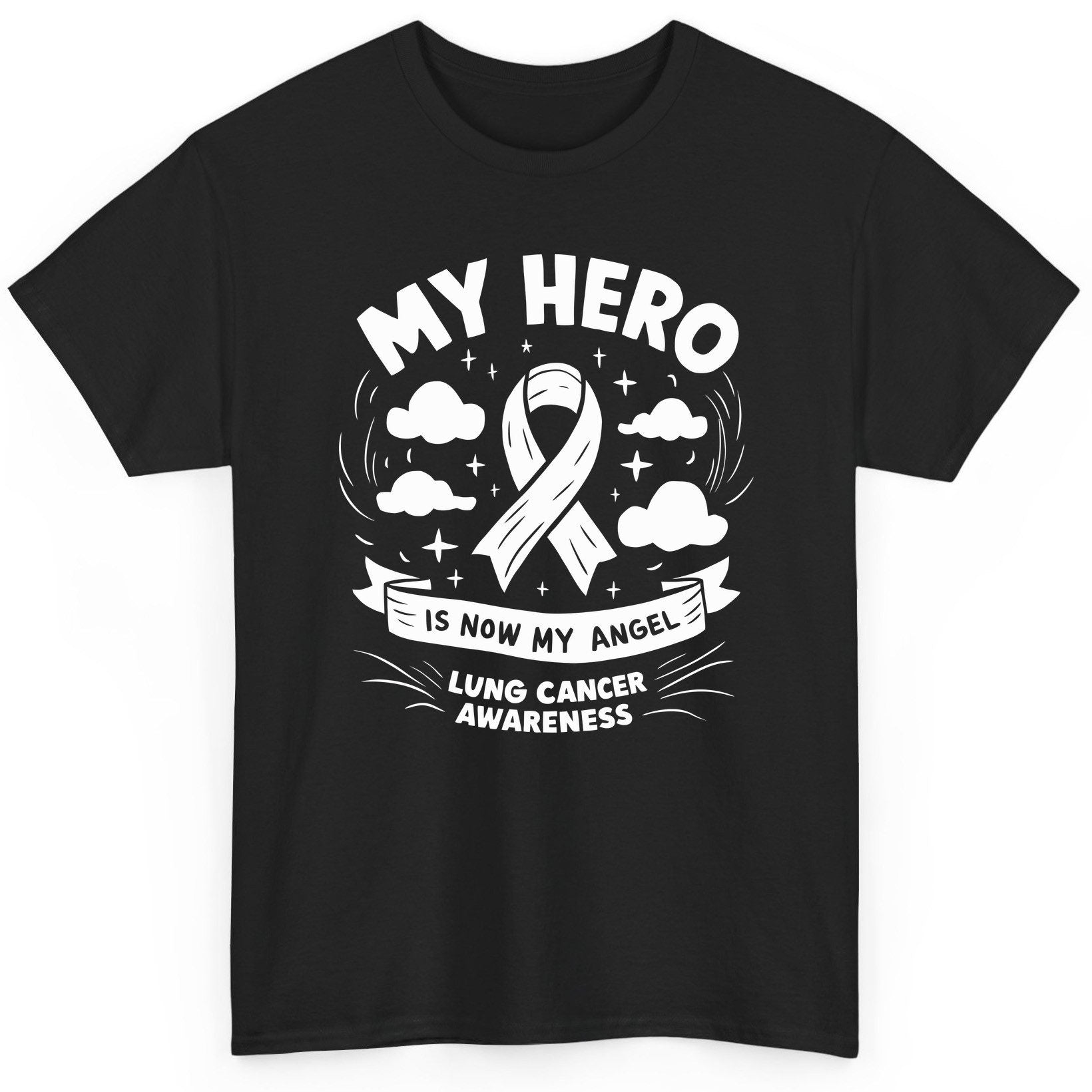 My Hero Is Now My Angel Lung Cancer Awareness lung cancer awareness T-Shirt Black product mockup