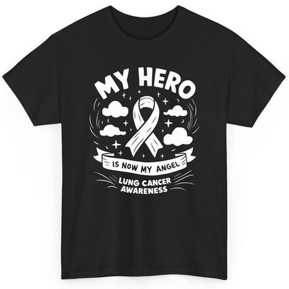 My Hero Is Now My Angel Lung Cancer Awareness lung cancer awareness T-Shirt Black product mockup