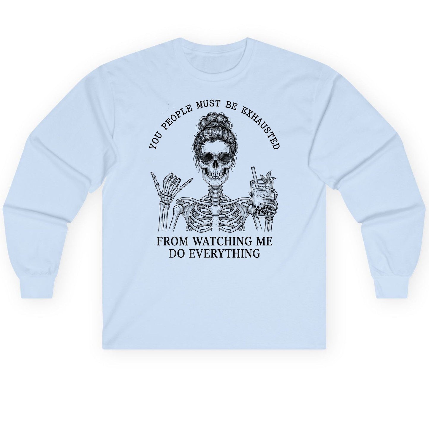 Solid Black Minimalist Minimalists Long Sleeve Tee - product mockup - Light Blue