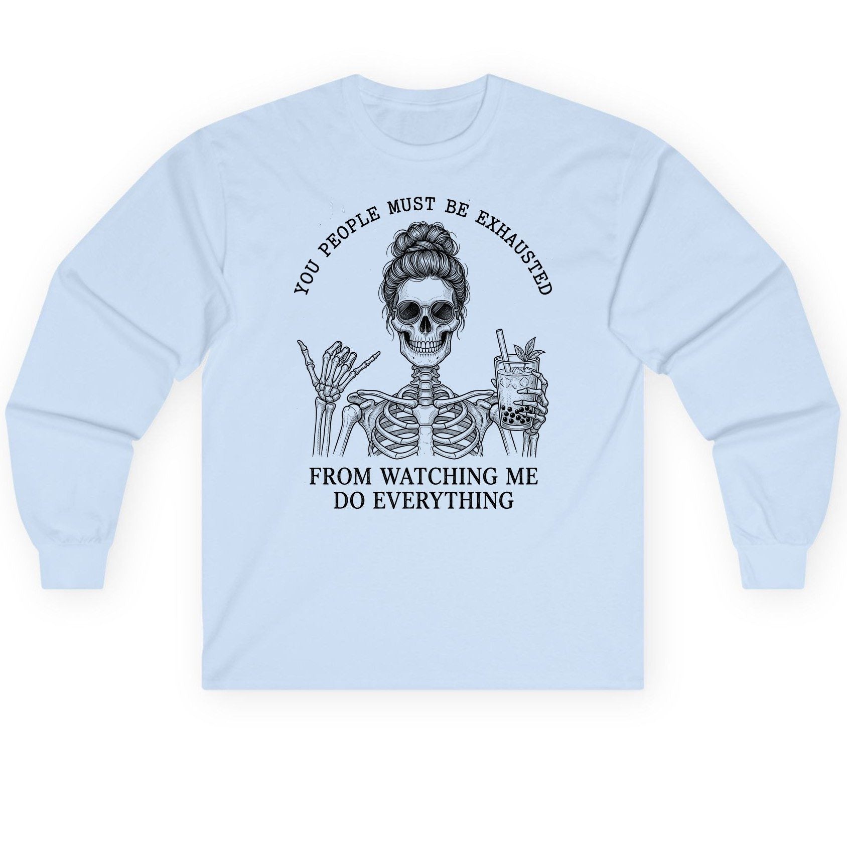 Solid Black Minimalist Minimalists Long Sleeve Tee - product mockup - Light Blue