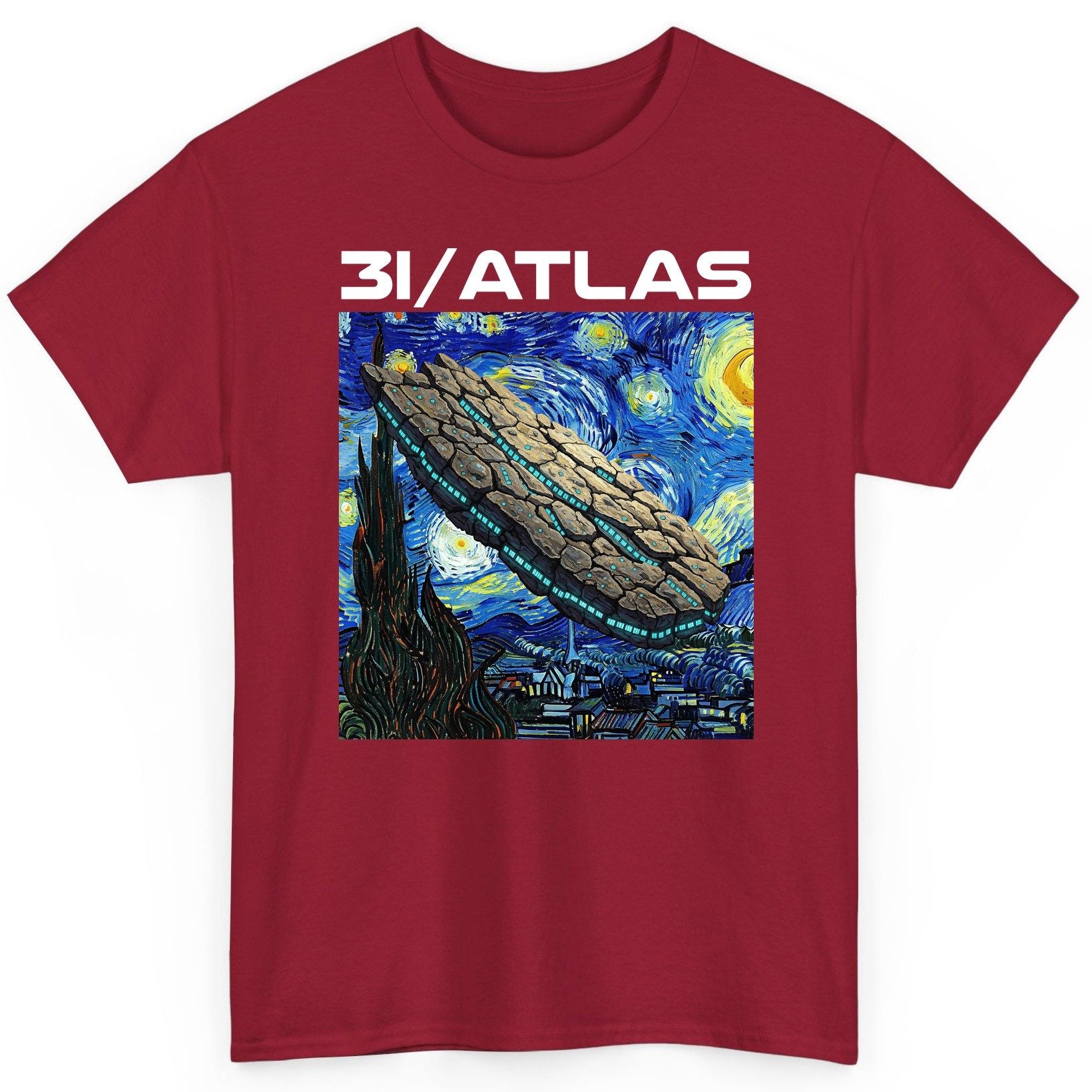 31 Atlas van gogh sci-fi mashup T-Shirt Cardinal Red product mockup