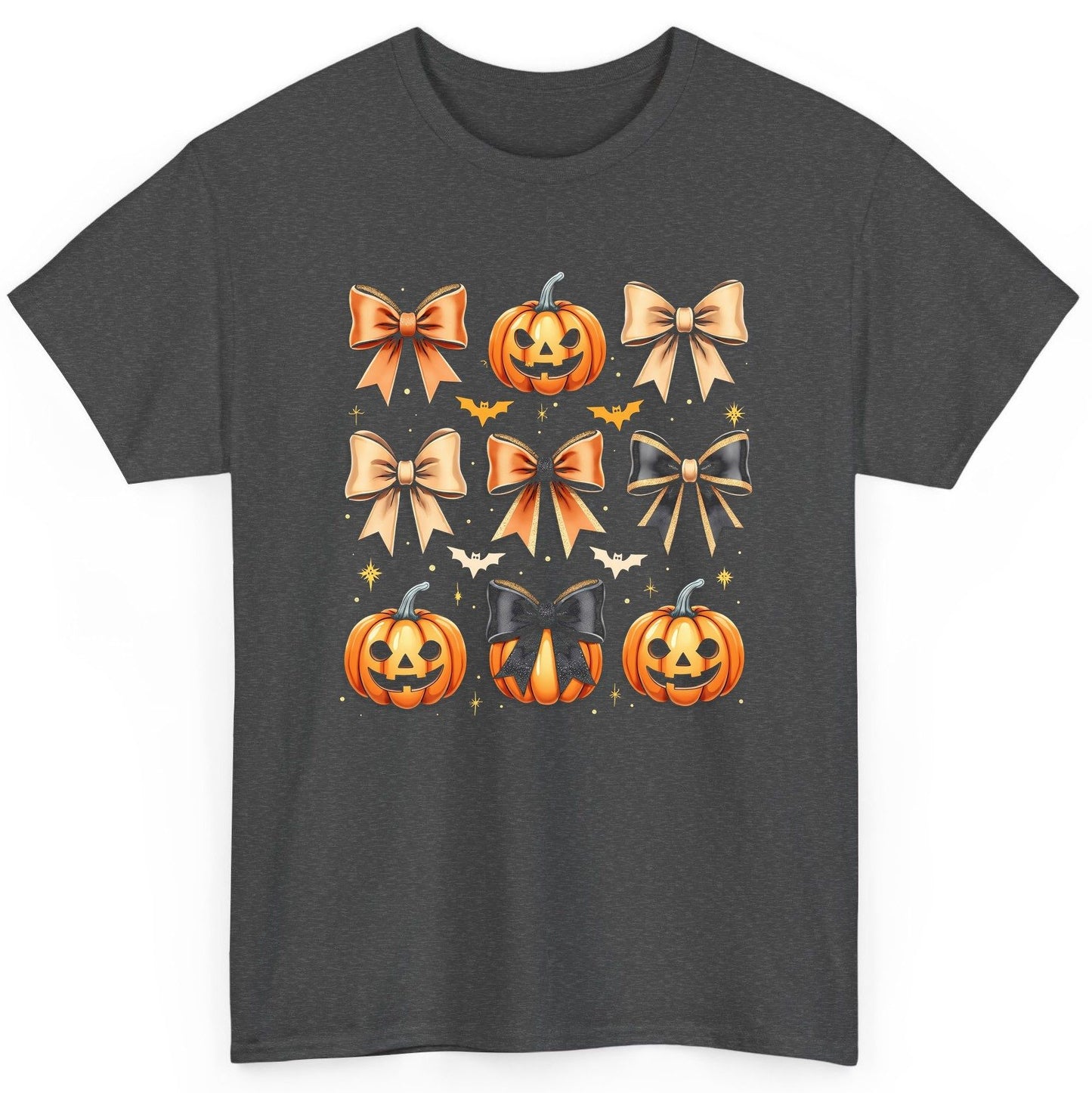 Cute Halloween Pumpkins and Bows Halloween T-Shirt Dark Heather product mockup