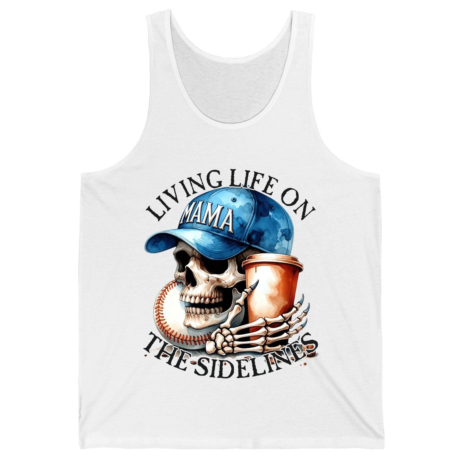 Living Life on the Sidelines Mama baseball mom Tank Top White product mockup