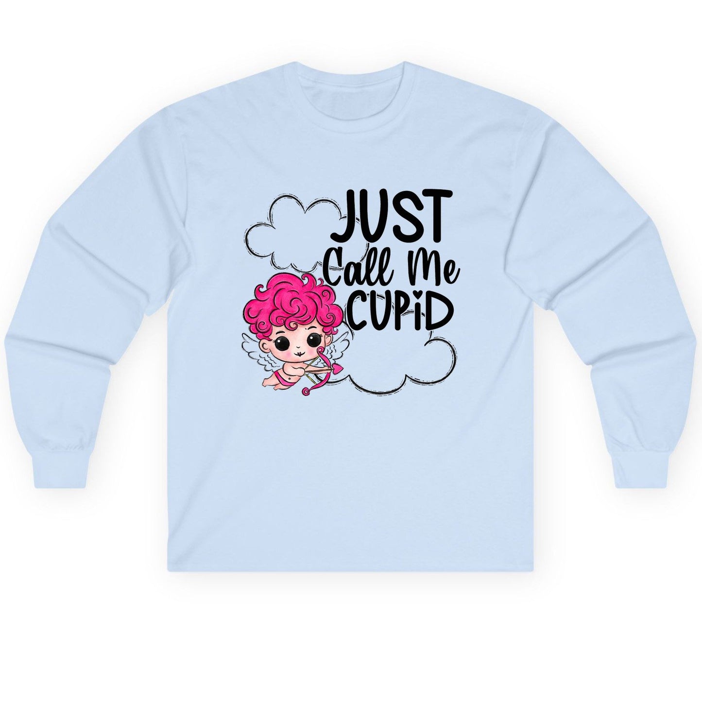 Just Call Me Cupid cupid Long Sleeve Tee Light Blue product mockup
