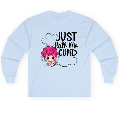 Just Call Me Cupid cupid Long Sleeve Tee Light Blue product mockup