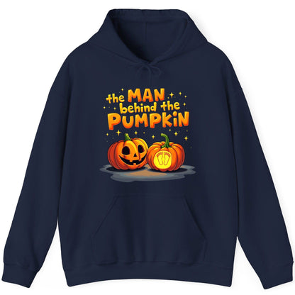 The Man Behind the Pumpkin Halloween pregnancy announcement Hoodie Navy product mockup