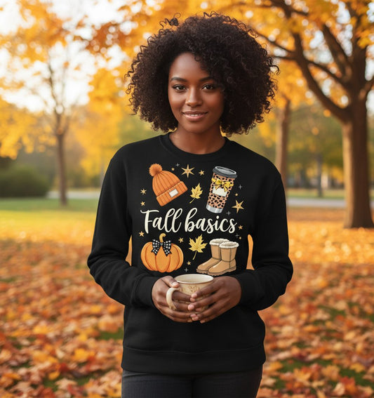 Fall Basics autumn essentials Sweatshirt Black lifestyle mockup