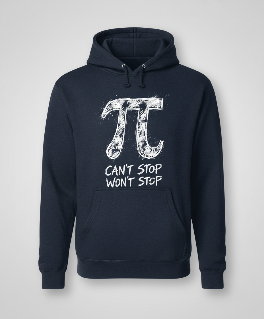 Pi Can't Stop Won't Stop Math Pun Hoodie - Navy