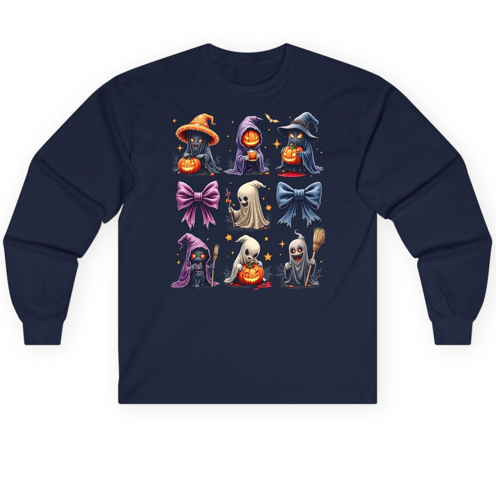 Spooky Cute Halloween Characters Halloween characters Long Sleeve Tee Navy product mockup