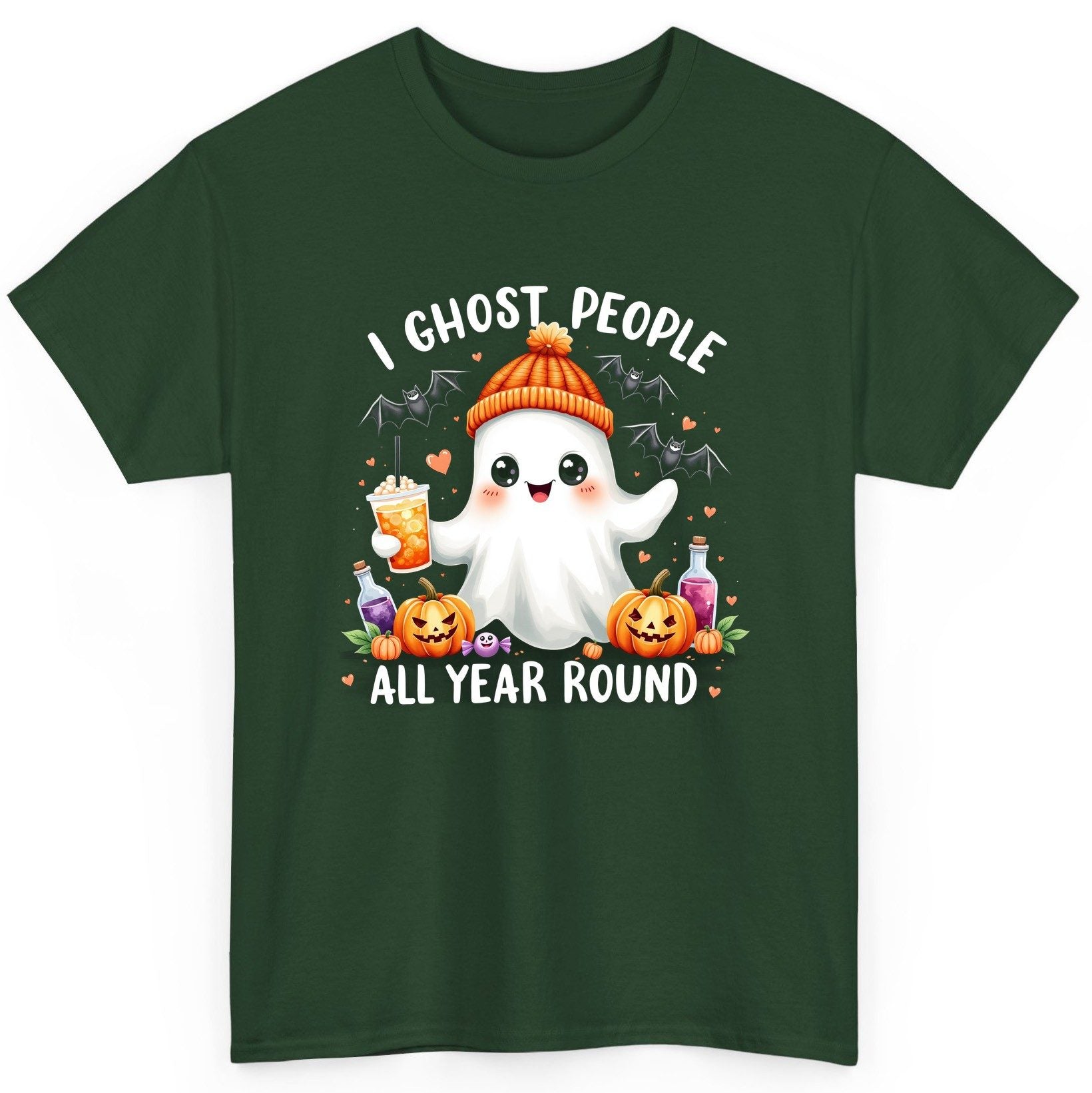 I Ghost People All Year Round cute ghost T-Shirt Forest Green product mockup